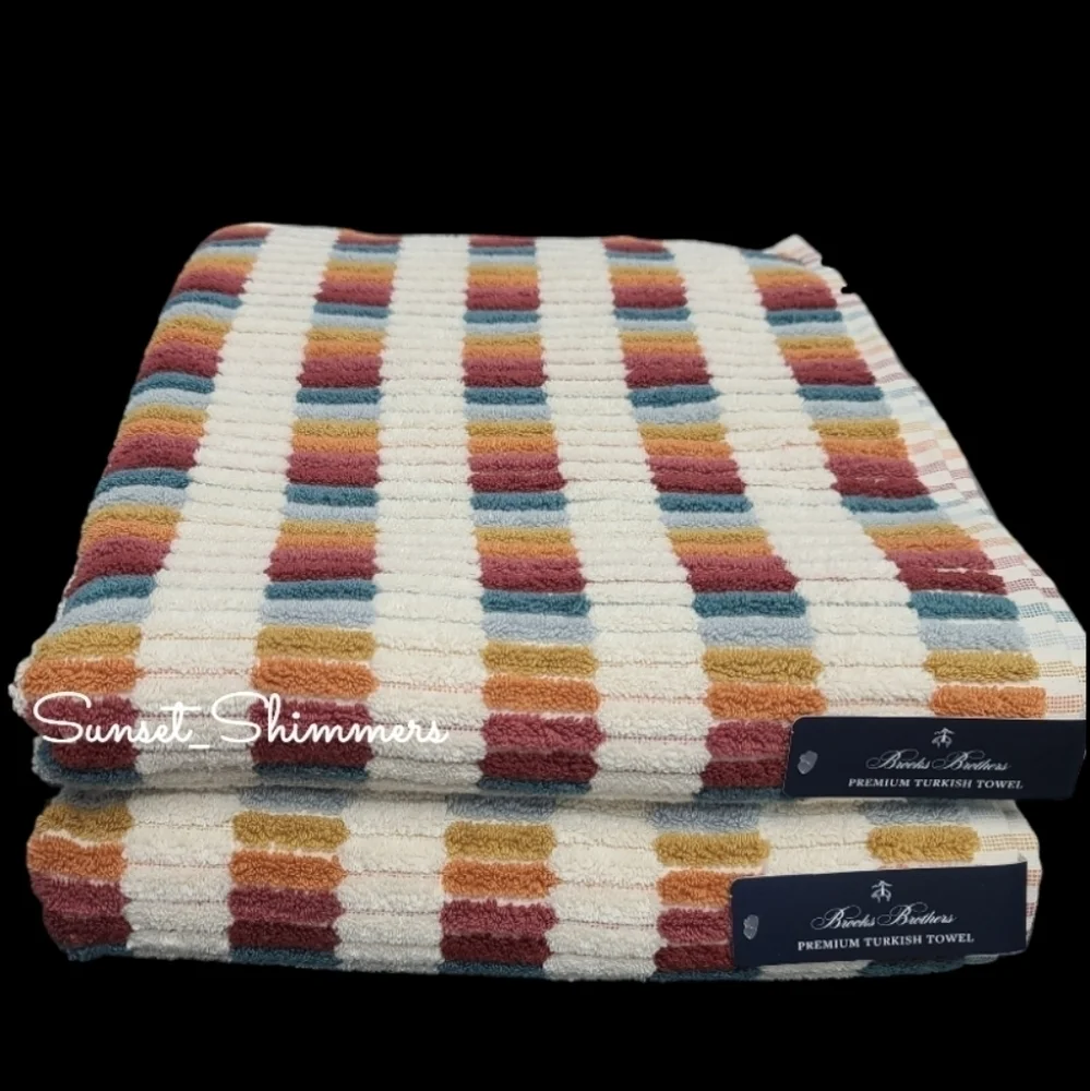 6pc BROOKS BROTHERS Fall Mosaic Tile Rainbow THICK PLUSH TURKISH Towel Set New